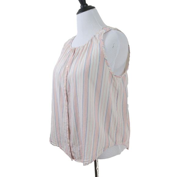 Lucky Brand Size L Top Lightweight Cotton Striped Blue Peach - Picture 1 of 10
